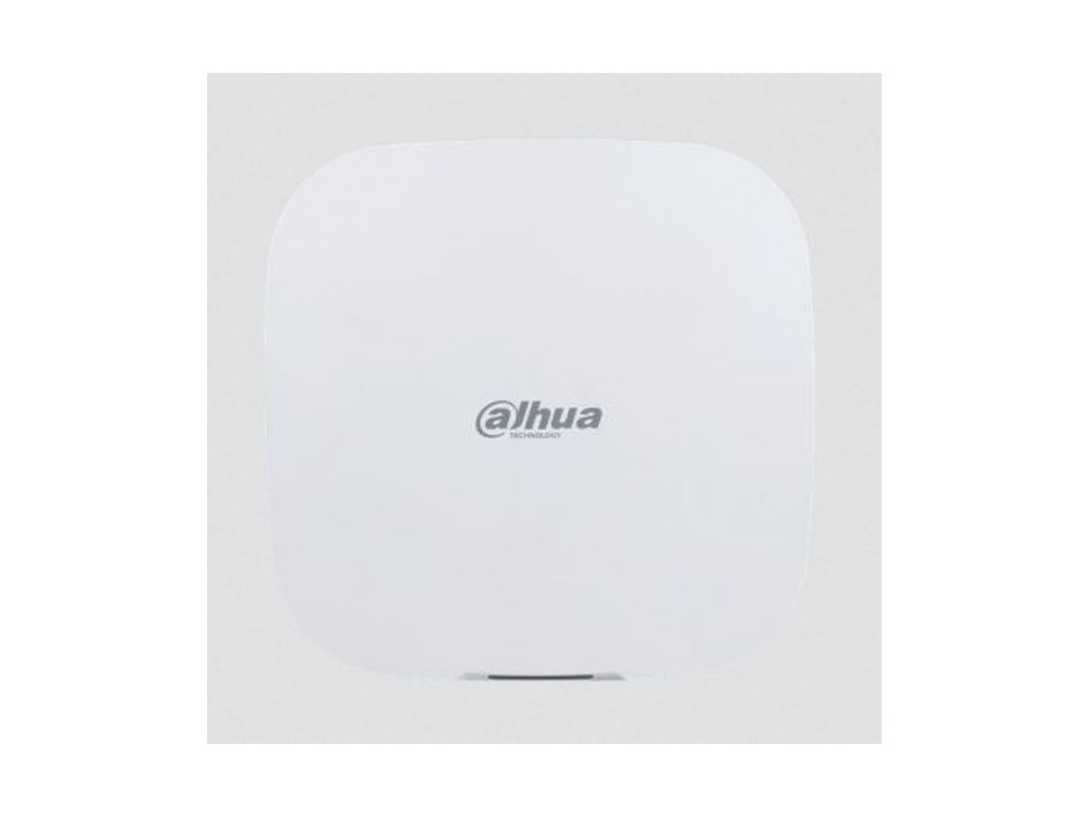 Centrale d'allarme wireless Dahua bianca dagli angoli arrotondati, con logo grigio al centro, su sfondo chiaro